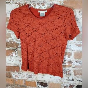 CC Couture Orange Eyelet‎ Lace Shirt S Petite Small